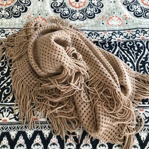 Gold Sparkly & Beige Infinity Scarf with Fringe
